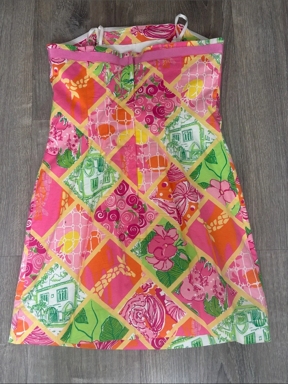 Vintage Lilly Pulitzer Strapless Patchwork Print Dress in Pink & Green - Picture 4 of 4